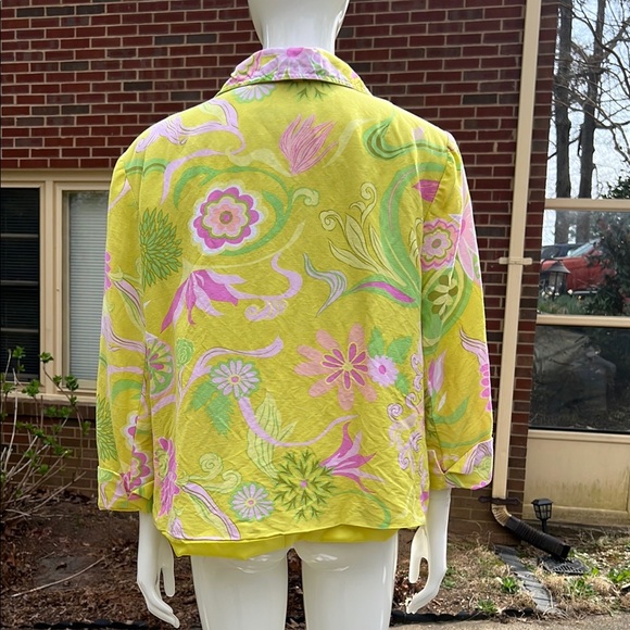 VGUC Linen blend RAFAEL Yellow and Pink Boxy Button Down Shirt Jacket - Picture 3 of 5